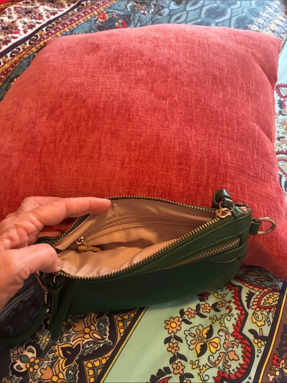 Green Women's Wristlet Clutch with Dual Zippers